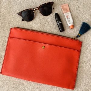NWT J. Crew Large Coral Leather Pouch / Clutch